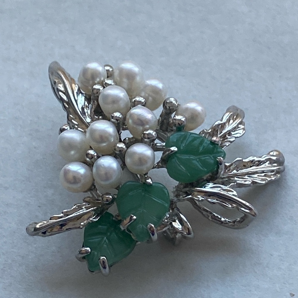 Swoboda Pearl Jade Brooch